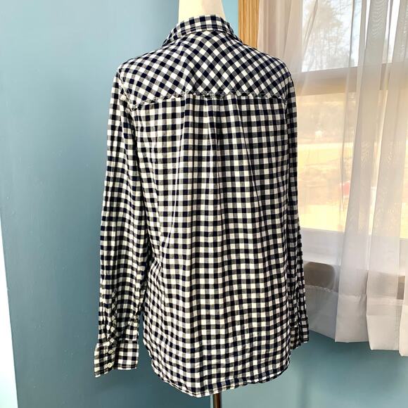 J. Crew Navy Gingham Boy Button Down Shirt Size 10 - Picture 5 of 9